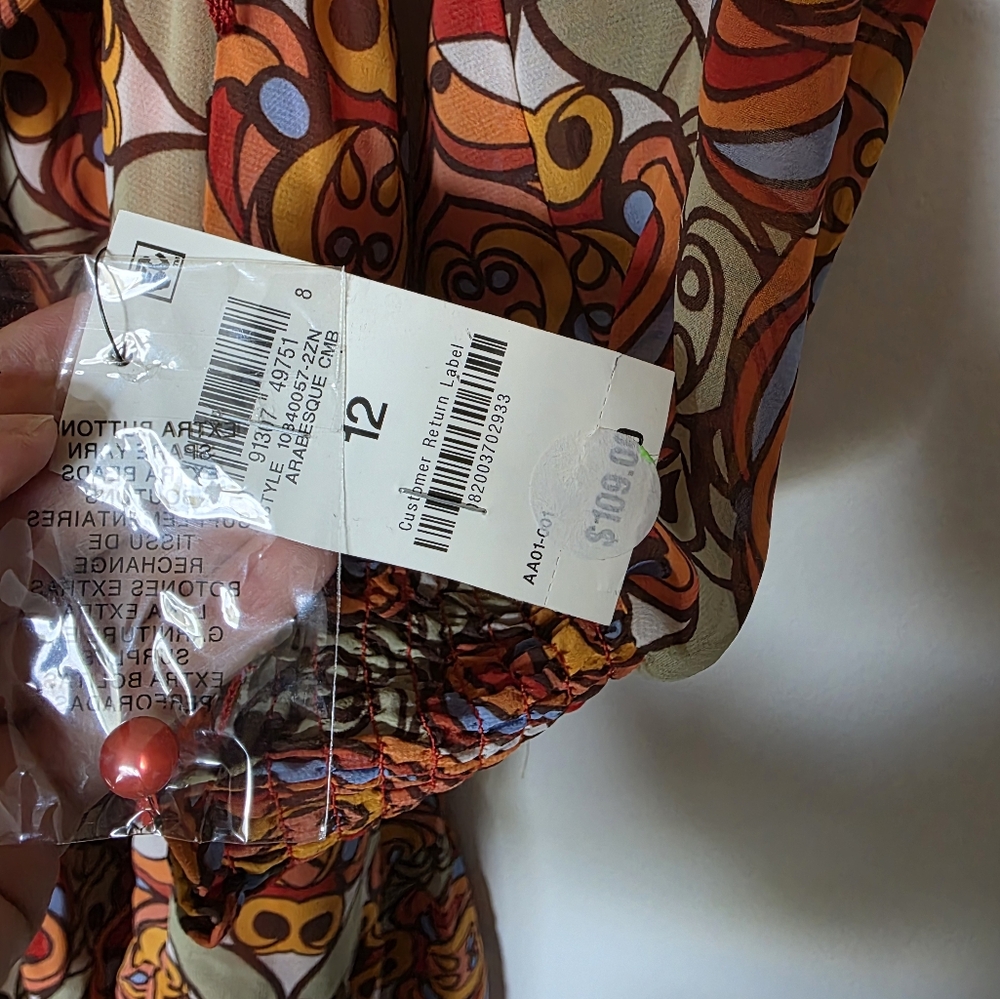 International Concepts Printed Blouson-Sleeve Dress Arabesque Combo Orange 12 - Picture 10 of 10